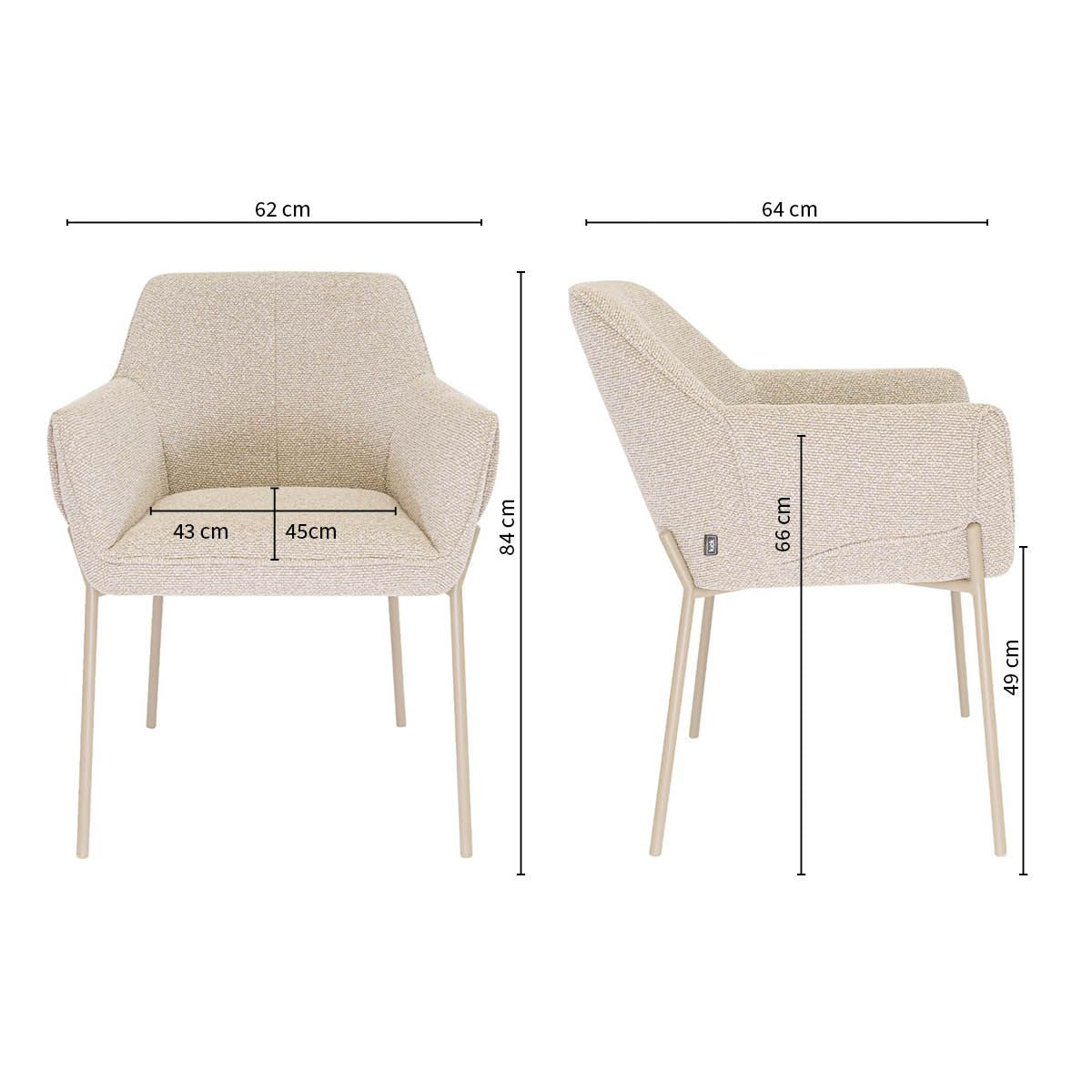 Esszimmerstuhl – Texture Stoff, Metall Gestell, Champagne Farbe - Mila | Kick Collection