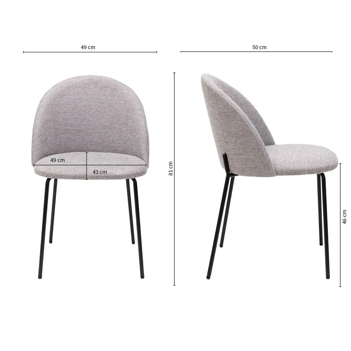 Esszimmerstuhl – Strukturstoff Bezug, Metall Gestell, Graue Farbe - Noa | Kick Collection