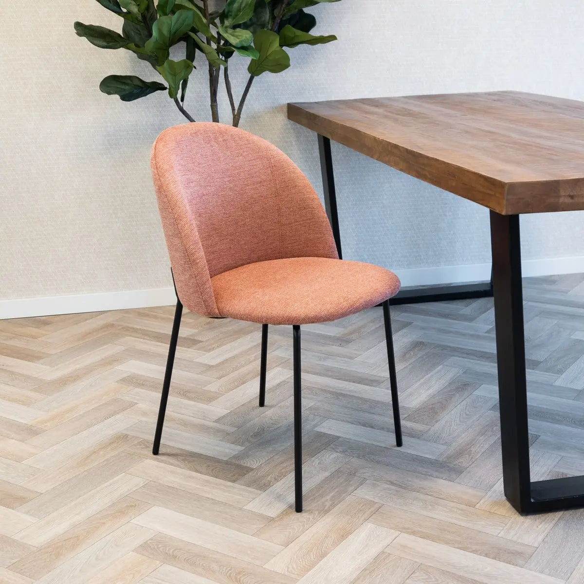 Esszimmerstuhl – Strukturstoff Bezug, Metall Gestell, Rosa Farbe - Noa | Kick Collection