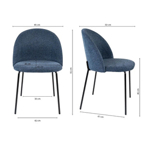 Esszimmerstuhl – Strukturstoff Bezug, Metall Gestell, Blaue Farbe - Noa | Kick Collection