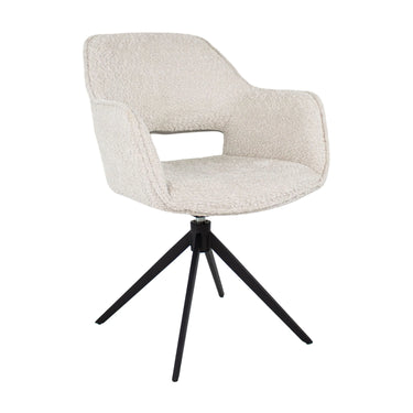 Drehstuhl – Bouclé Polsterung, 360° Drehfunktion, Creme, Schwarzes Gestell - Owen | Kick Collection