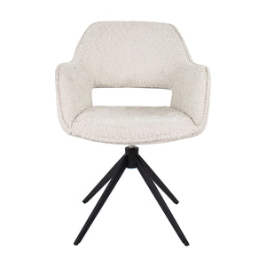 Drehstuhl – Bouclé Stoff, Schwarzes Metallgestell, Creme Farbe - Owen | Kick Collection