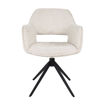 Drehstuhl – Bouclé Stoff, Schwarzes Metallgestell, Creme Farbe - Owen | Kick Collection