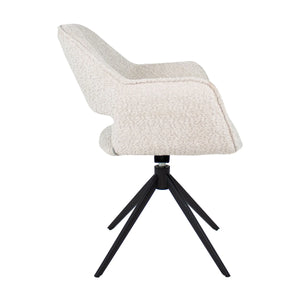 Drehstuhl – Bouclé Stoff, Schwarzes Metallgestell, Creme Farbe - Owen | Kick Collection