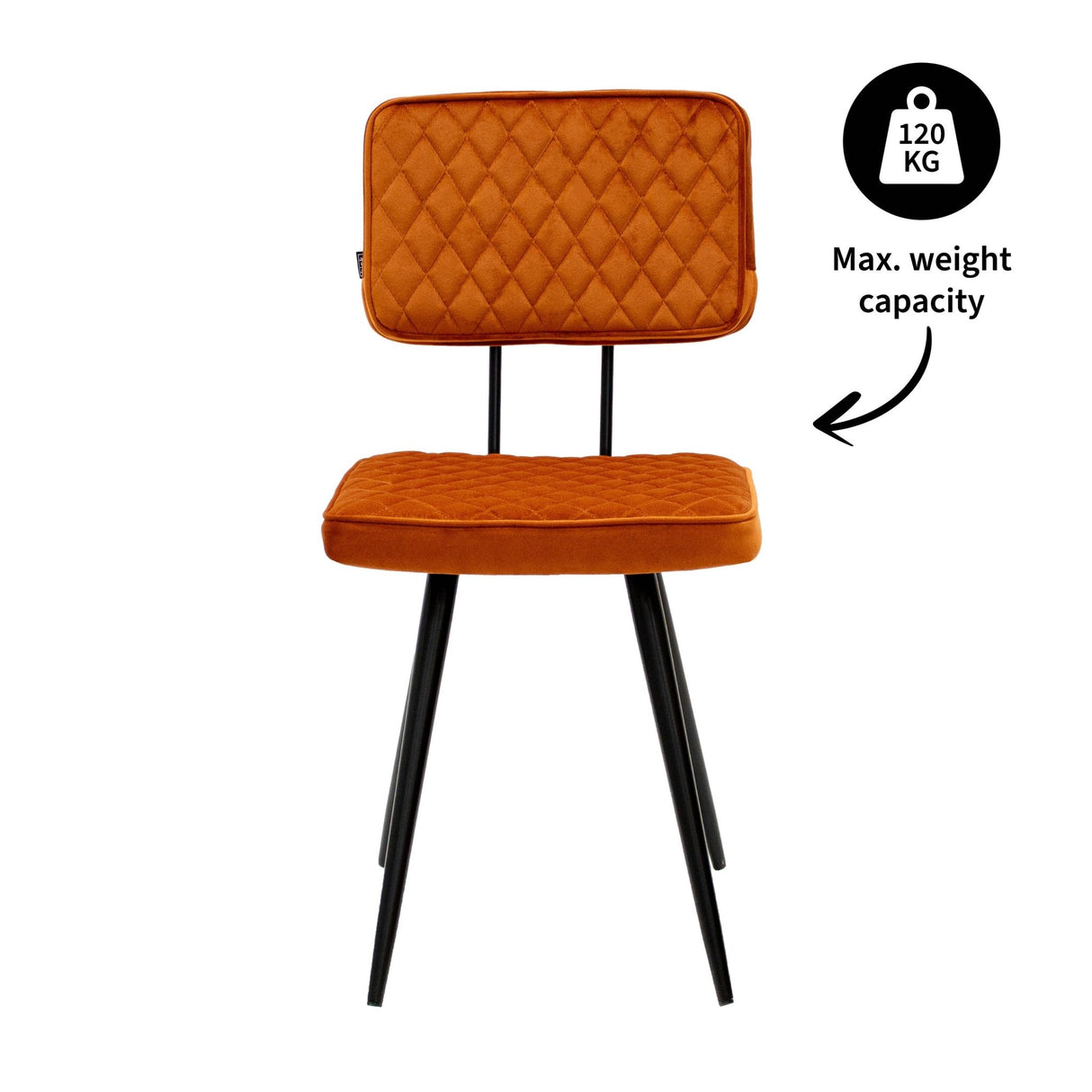 Esszimmerstuhl – Velvet Stoff, Rautensteppung, Orange Farbe - Toby | Kick