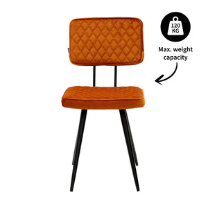 Esszimmerstuhl – Velvet Stoff, Rautensteppung, Orange Farbe - Toby | Kick