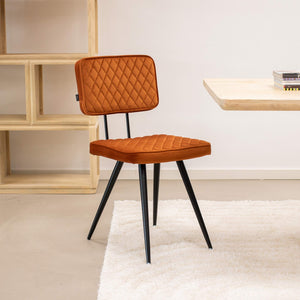 Esszimmerstuhl – Velvet Stoff, Rautensteppung, Orange Farbe - Toby | Kick