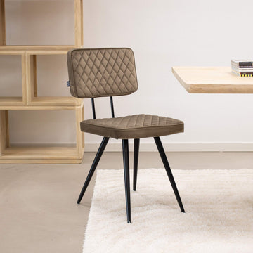Esszimmerstuhl – Velvet Stoff, Rautensteppung, Taupe Farbe - Toby | Kick