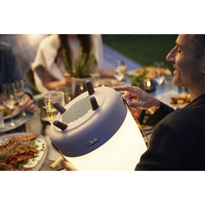 Polyethylene Loudspeaker Lamp with Wooden Handle and Brass Accents – Lite-up PLAY | Kooduu