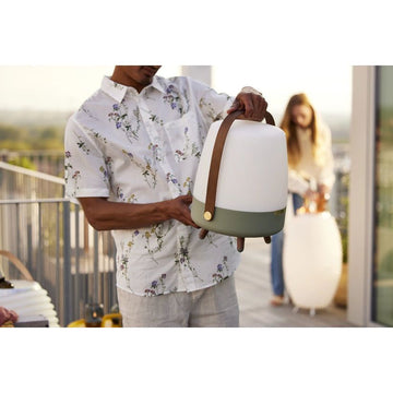 Polyethylene Loudspeaker Lamp with Wooden Handle and Brass Accents – Lite-up PLAY | Kooduu