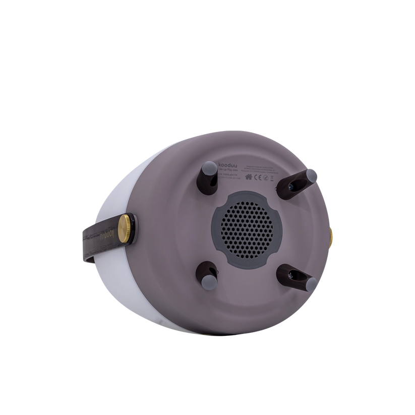 Speaker light with polyethylene housing, wooden handle, and brass accents – Lite-up PLAY Mini | Kooduu