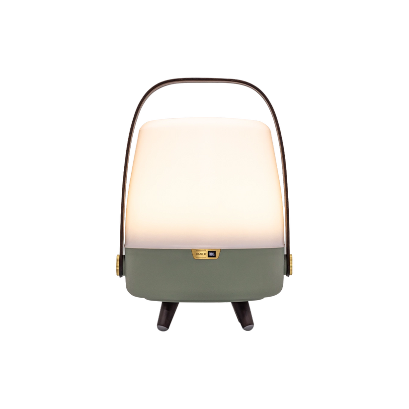 Lautsprecherleuchte aus Polyethylen mit Holzgriff und Messingakzenten - Lite-up Play Mini | Kooduu