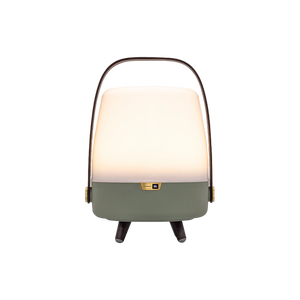 Lautsprecherleuchte aus Polyethylen mit Holzgriff und Messingakzenten - Lite-up Play Mini | Kooduu