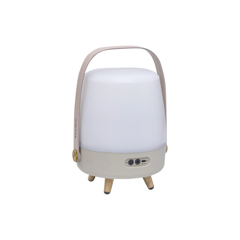 Lautsprecherleuchte aus Polyethylen mit Holzgriff und Messingakzenten - Lite-up Play Mini | Kooduu