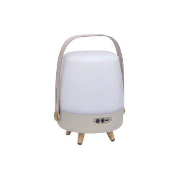 Lautsprecherleuchte aus Polyethylen mit Holzgriff und Messingakzenten - Lite-up Play Mini | Kooduu
