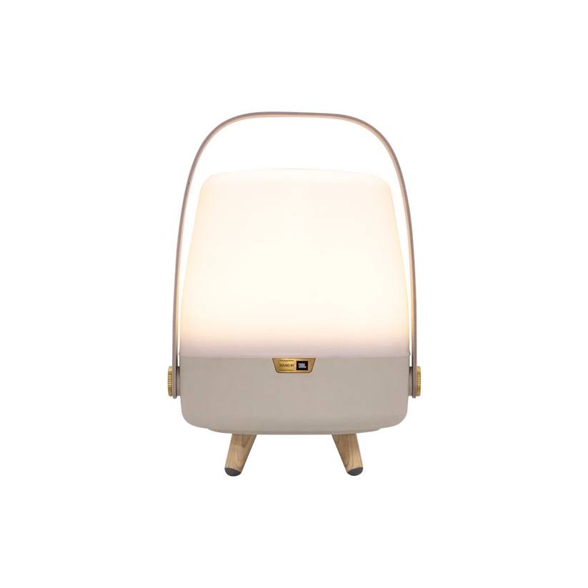 Lautsprecherleuchte aus Polyethylen mit Holzgriff und Messingakzenten - Lite-up Play Mini | Kooduu