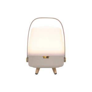 Lautsprecherleuchte aus Polyethylen mit Holzgriff und Messingakzenten - Lite-up Play Mini | Kooduu
