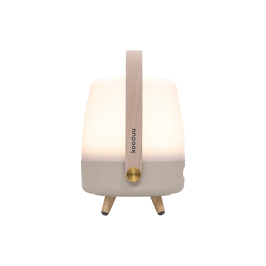 Polyethylene speaker lamp with wooden handle and brass accents – Lite-up PLAY Mini | Kooduu