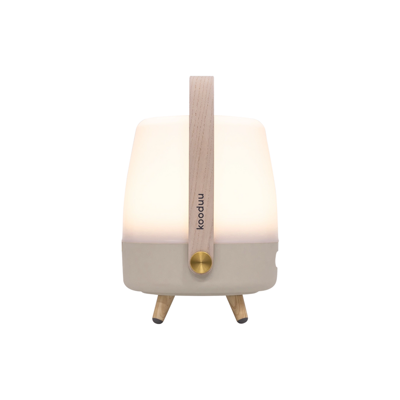 Lautsprecherleuchte aus Polyethylen mit Holzgriff und Messingakzenten - Lite-up Play Mini | Kooduu