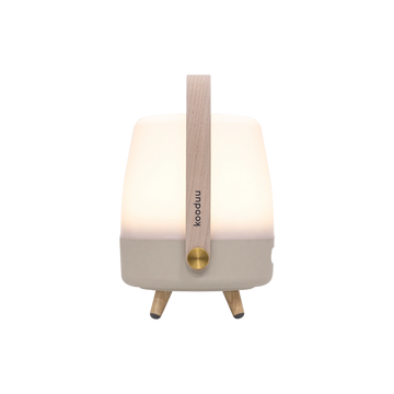 Lautsprecherleuchte aus Polyethylen mit Holzgriff und Messingakzenten - Lite-up Play Mini | Kooduu