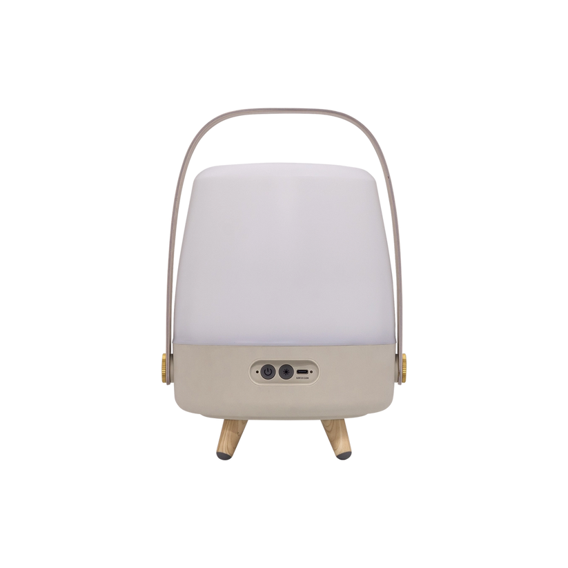 Lautsprecherleuchte aus Polyethylen mit Holzgriff und Messingakzenten - Lite-up Play Mini | Kooduu