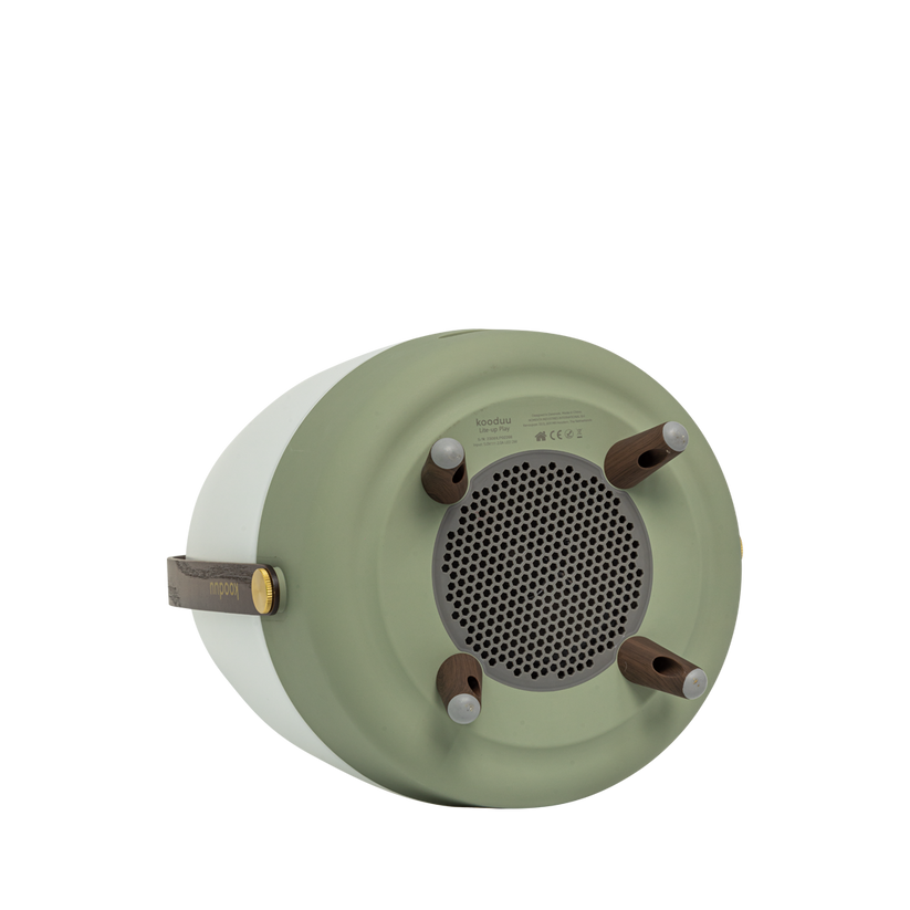 Polyethylene Loudspeaker Lamp with Wooden Handle and Brass Accents – Lite-up PLAY | Kooduu