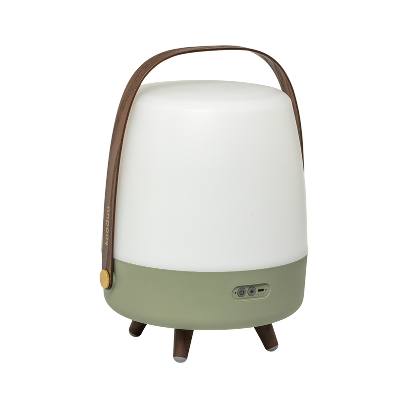 Polyethylene Loudspeaker Lamp with Wooden Handle and Brass Accents – Lite-up PLAY | Kooduu