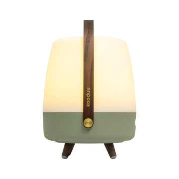 Polyethylene Loudspeaker Lamp with Wooden Handle and Brass Accents – Lite-up PLAY | Kooduu