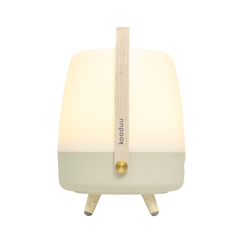 Polyethylene Loudspeaker Lamp with Wooden Handle and Brass Accents – Lite-up PLAY | Kooduu