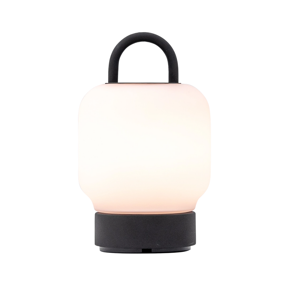LED-Tischleuchte in Anthrazit mit dimmbarer, diffuser Beleuchtung, tragbarem Griff und wiederaufladbarem Akku – Loome | Kooduu