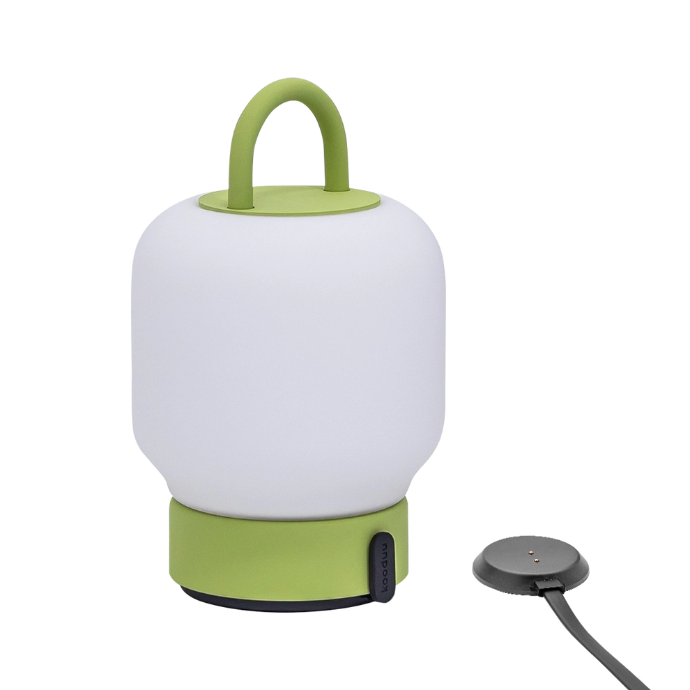 LED table lamp in Moss with dimmable diffuse lighting, portable handle, and rechargeable battery – Loome | Kooduu