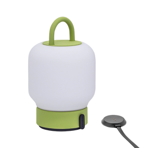LED table lamp in Moss with dimmable diffuse lighting, portable handle, and rechargeable battery – Loome | Kooduu