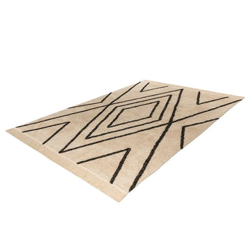 Teppich – Rautenmuster Design, Creme Schwarz Design, Fransen Abschluss, 120 x 170 cm - Mylen 525 | Kayoom