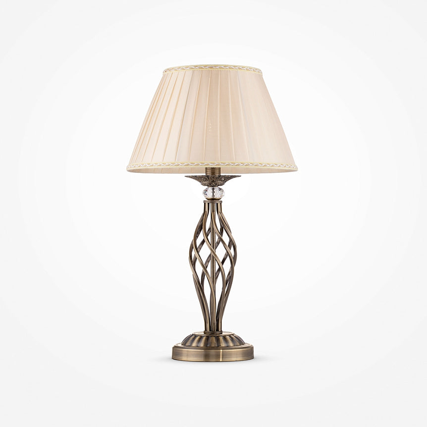 Table lamp metal base, brass finish crystal details & pleated organza shade – Grace | Maytoni