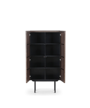 Highboard – Slanted Oak Lamella Design, Soft-Close Hinges, Adjustable Shelves – Louvre | Njordec