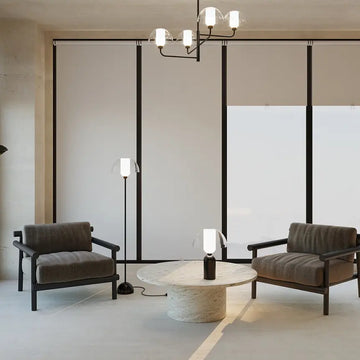 Floor lamp with black metal frame, glass shade & stylish silhouette – Memory | Maytoni