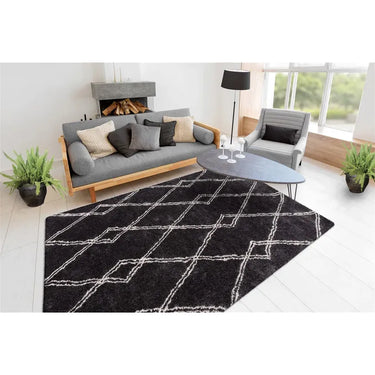 Teppich – Anthrazit Farbe, Retro Muster, Weicher Hochflor, 170 cm - Orlando 125 | Kayoom