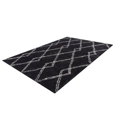 Teppich – Hochflor Design, Diamantgitter Muster, Anthrazit Farbton, 80 x 150 cm - Orlando 125 | Kayoom