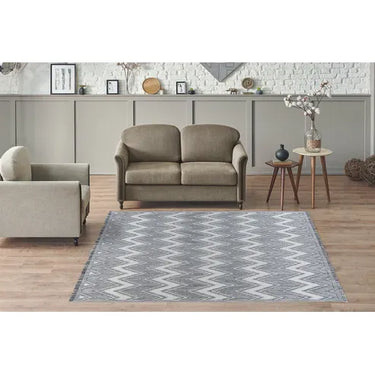 Teppich – Polyester Flor, Grau-Weiße Farbgebung, Grafisches Muster, 80 x 150 cm - Sarai 225 | Kayoom