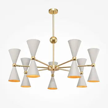 Pendant light with white and gold metal frame and 14 adjustable conical diffusers (E14, max. 40W) in a modern design – Vesper | Maytoni