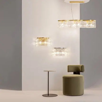 Pendant lamp with gold-coloured metal frame and crystal glass shades (6 × E14, max. 60 W, height adjustable 38–138 cm) in a luxurious design – Dune | Maytoni