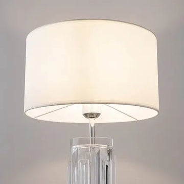 Table Lamp Sculptural Cast Glass Fabric Shade & Chrome Accent – Muse | Maytoni