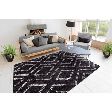 Teppich – Hochflor Design, Geometrisches Linienmuster, Anthrazit Farbton, 120 x 170 cm - Orlando 325 | Kayoom