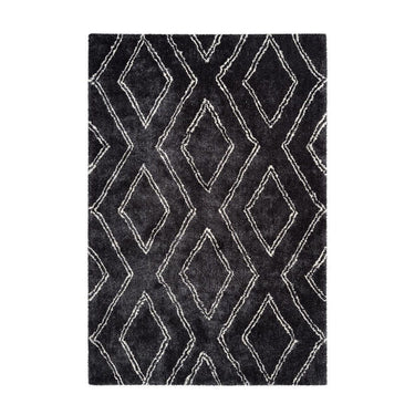Teppich – Hochflor Design, Doppelrauten Muster, Anthrazit Farbton, 200 x 290 cm - Orlando 225 | Kayoom