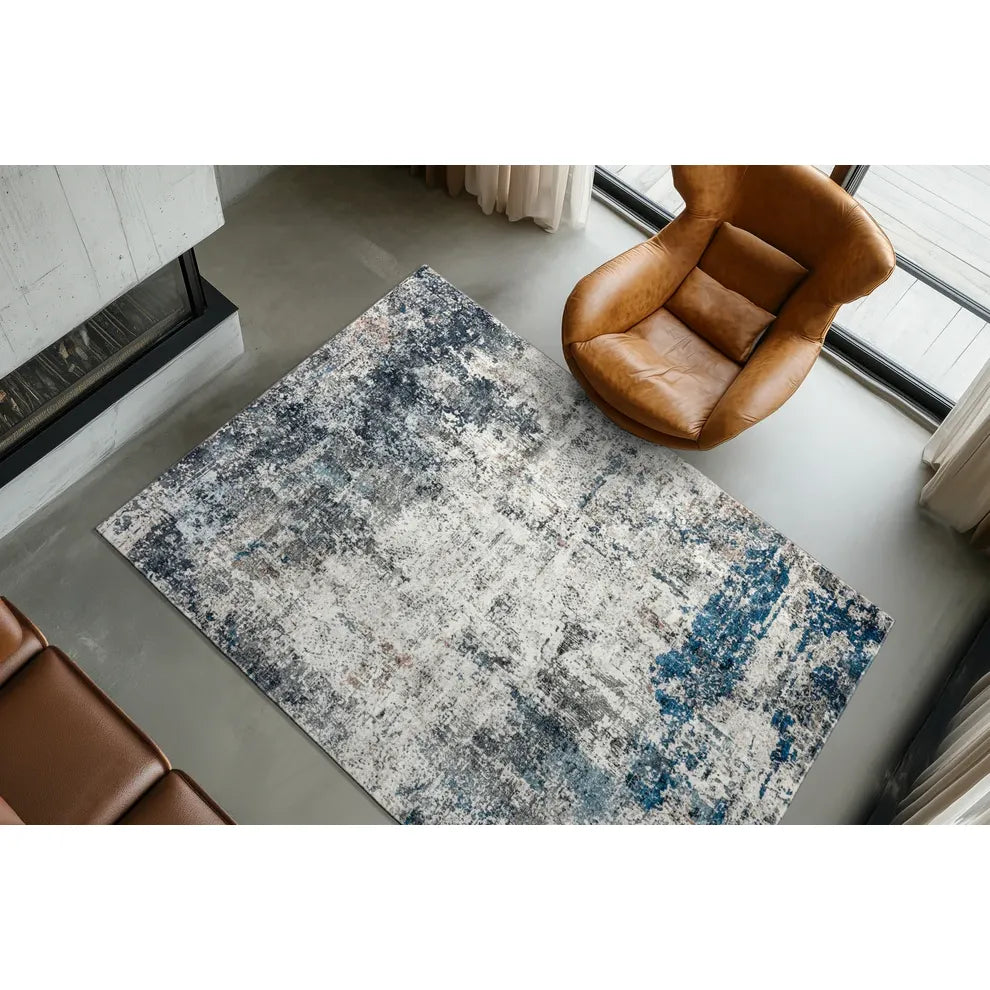 Teppich – Kurzflor Struktur, Zeitloses Design, Blaue Optik, 80 x 150 cm - Elegantica 328 | Kayoom