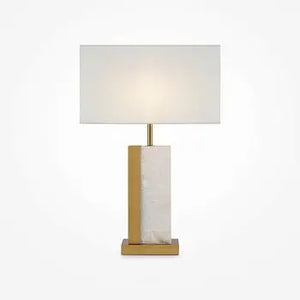 Table Lamp Rectangular Alabaster Ceramic Base Brass Finish & Fabric Shade – Bianco | Maytoni