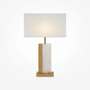 Table Lamp Rectangular Alabaster Ceramic Base Brass Finish & Fabric Shade – Bianco | Maytoni