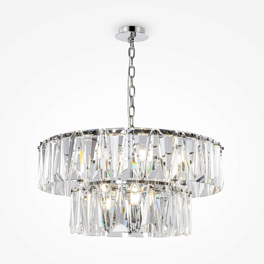 Pendant Lamp with Chrome-Plated Metal Frame and Tiered Crystal Elements (12 × E14) – Puntes | Maytoni