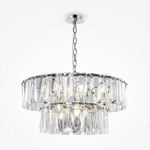 Pendant Lamp with Chrome-Plated Metal Frame and Tiered Crystal Elements (12 × E14) – Puntes | Maytoni