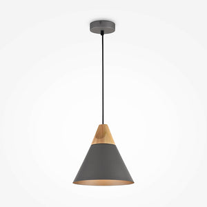 Pendant lamp with grey metal shade and beech wood detail in a modern design – Bicones | Maytoni